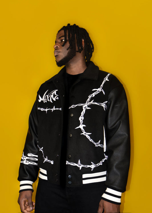 Black Barbed Varsity Jacket